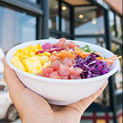 Instagram image of Lemonshark Poke Bowl with Fish and toppings from the side
